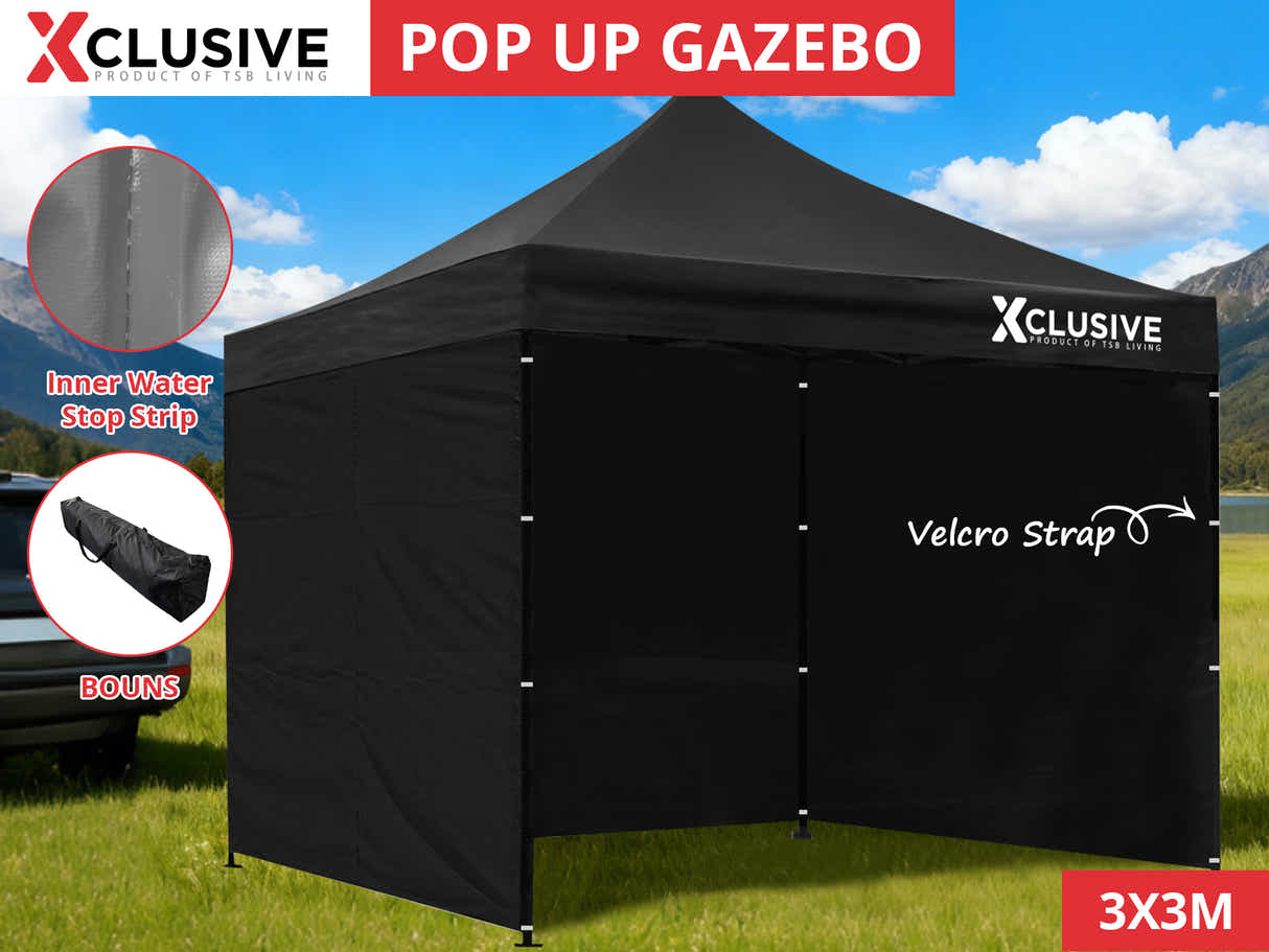 DS Xclusive Gazebo with Carry Bag 3m x 3m - Black