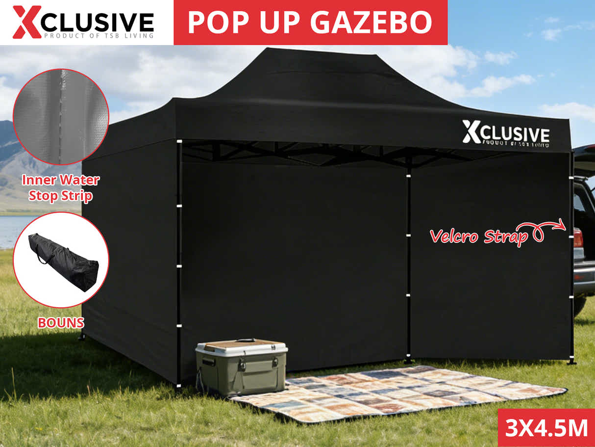 DS Xclusive Gazebo D 3x4.5m BLACK with bonus carry bag