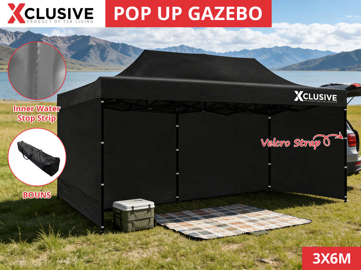 DS Xclusive Gazebo with Carry Bag 3m x 6m - Black