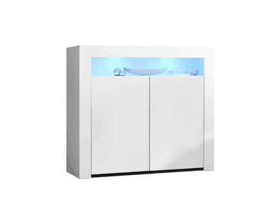 Glansig White 2-Door Buffet with LED Light - Set of 2