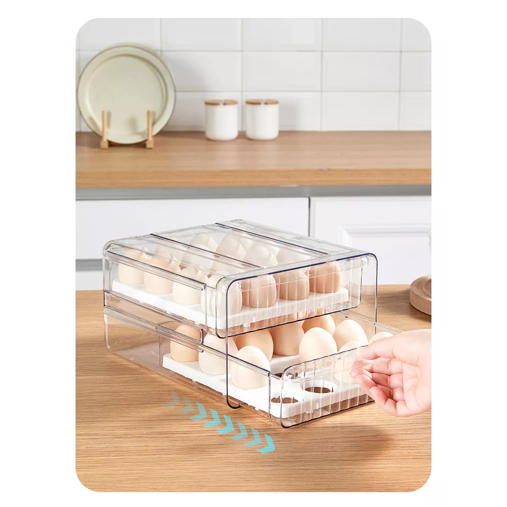 DS BS 32 Grid Large Capacity Drawer Type Egg Storage Container-Clear