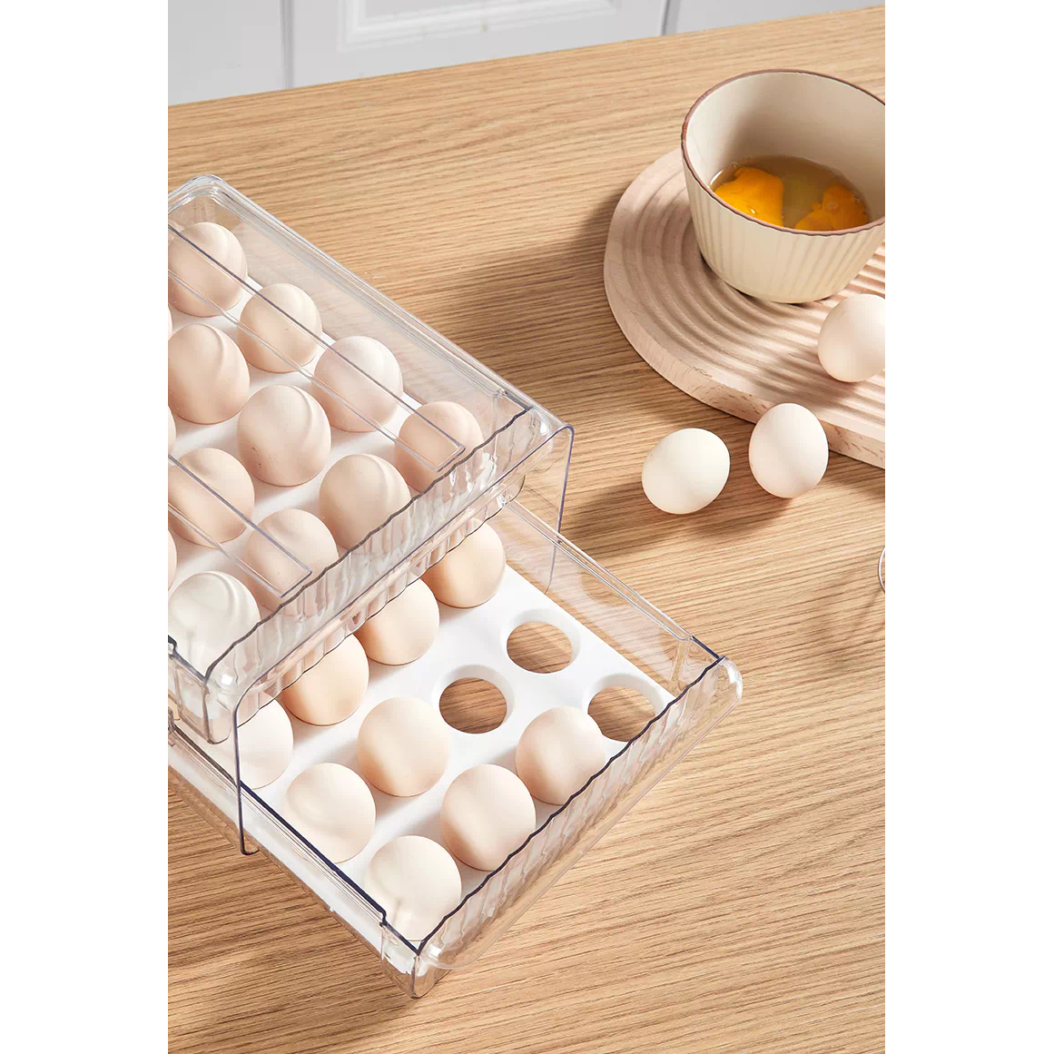 DS BS 32 Grid Large Capacity Drawer Type Egg Storage Container-Clear