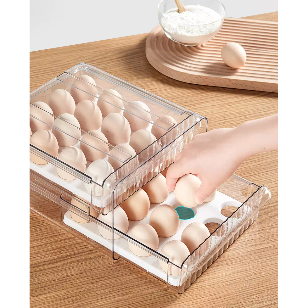 DS BS 32 Grid Large Capacity Drawer Type Egg Storage Container-Clear