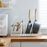 DS BS Adjustable Pot Lid Organizer Dividers Rack 7 Grid-White