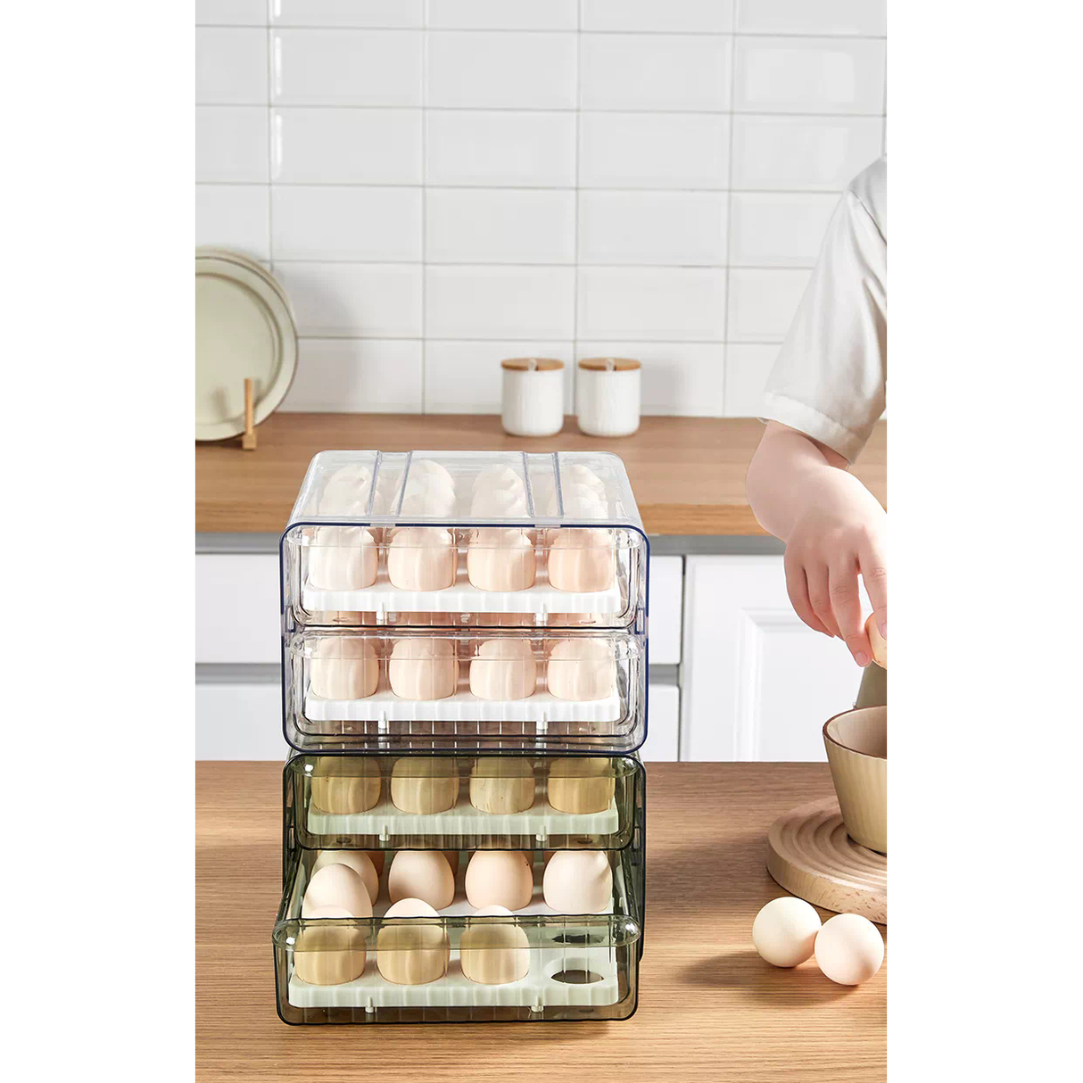 DS BS 32 Grid Large Capacity Drawer Type Egg Storage Container-Clear