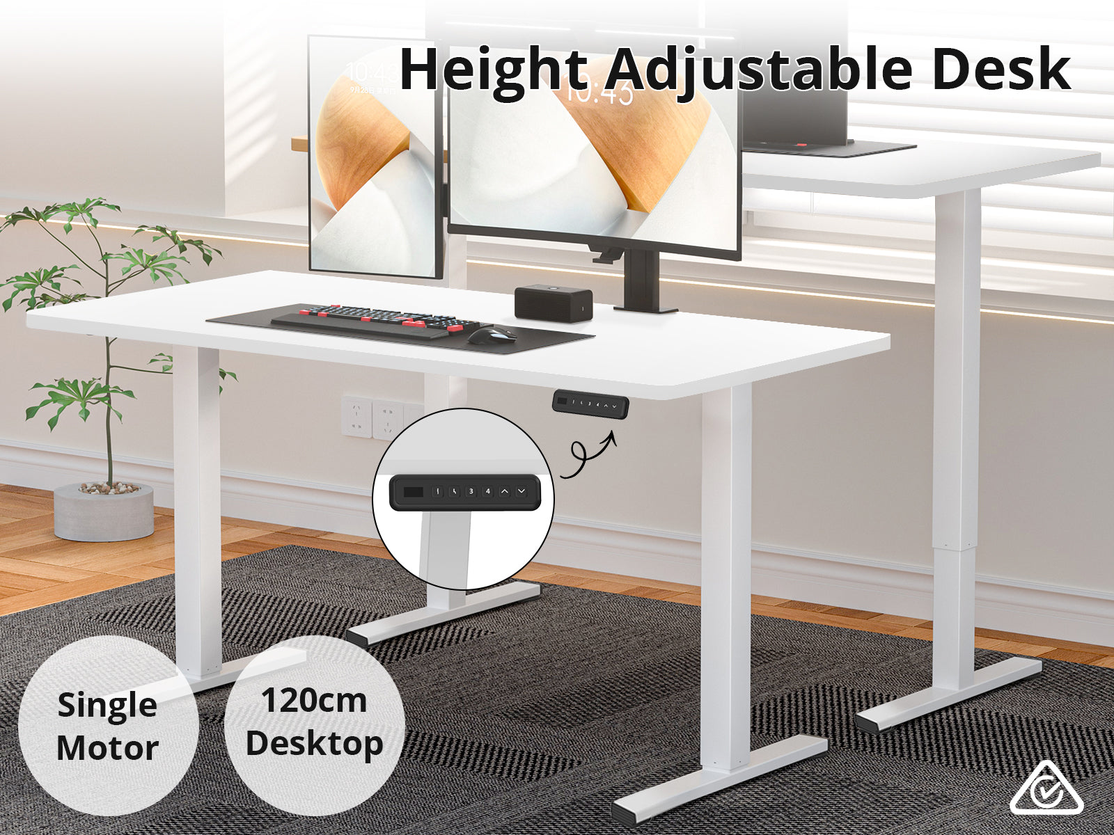 Height Adjustable Desk Set LK All White