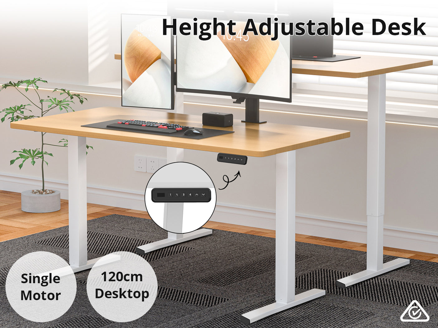 DS Height Adjustable Desk Set LK Oak