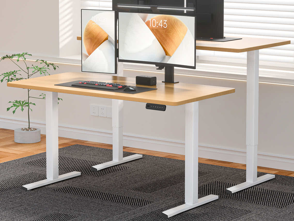 Height Adjustable Desk Set - Oak & White