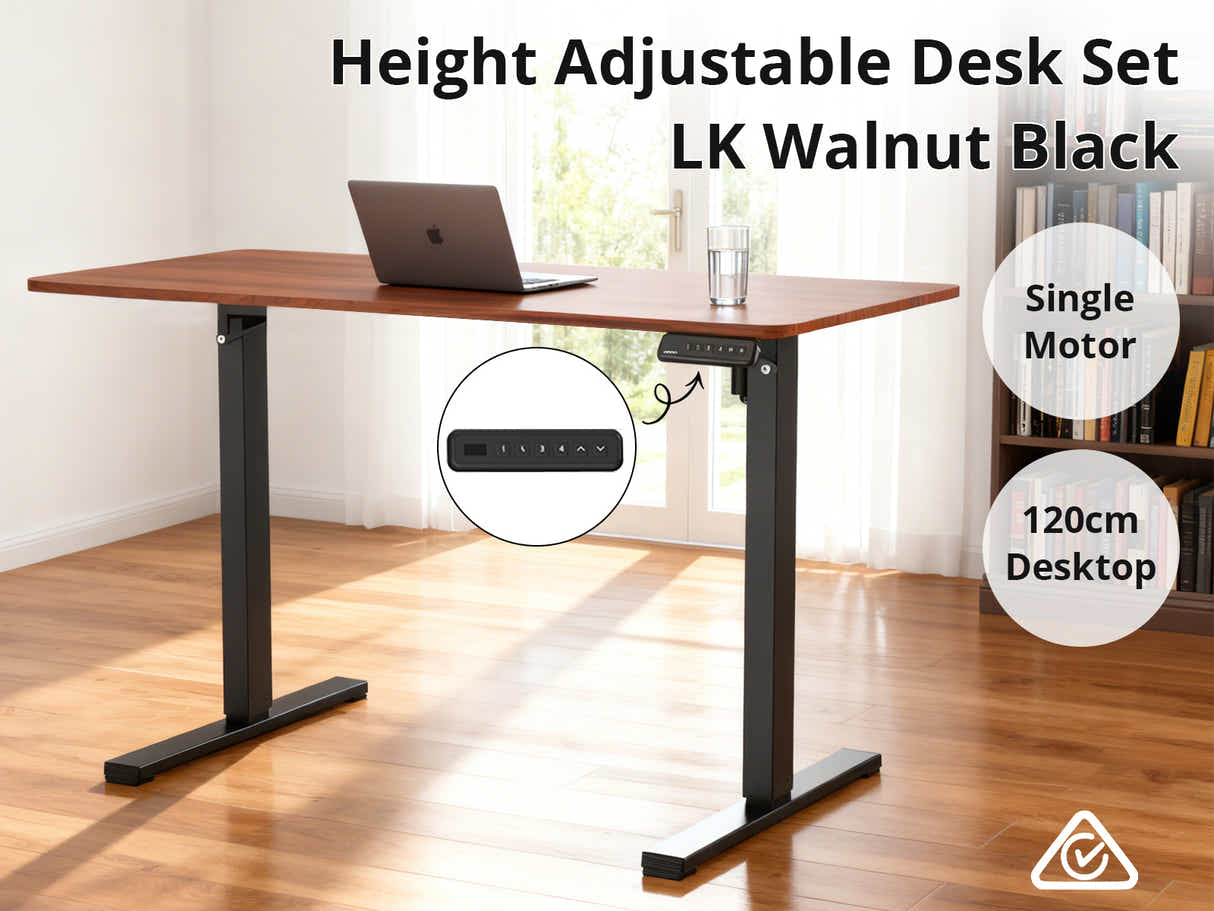Height Adjustable Desk Set - Walnut & Black