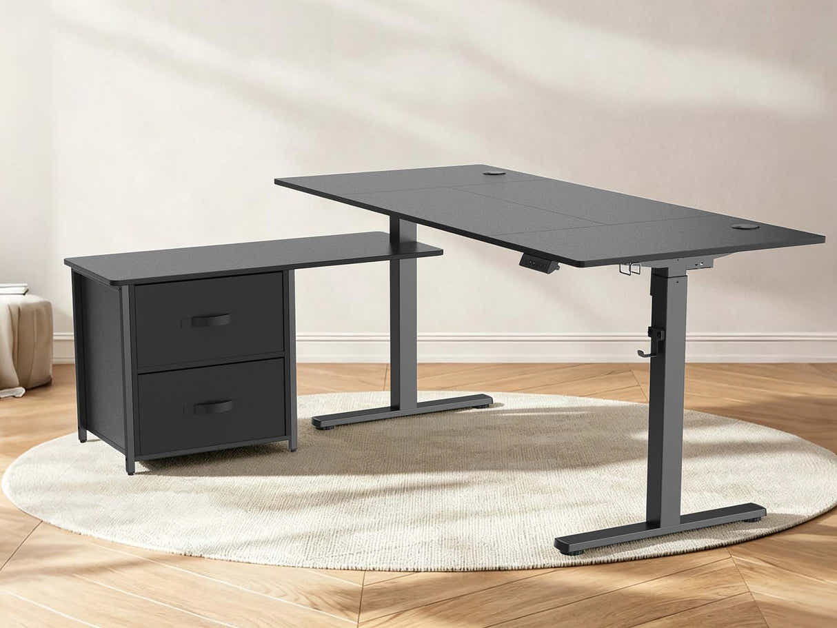 DS Xclusive Height Adjustable Desk 160x70 With Side Cabient Shelf