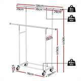 DS NA Artiss Clothes Rack Double Rod Airer Rail Coat Stand Adjustable Hanger Sw