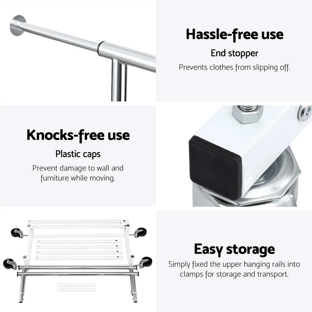 DS NA Artiss Clothes Rack Double Rod Airer Rail Coat Stand Adjustable Hanger Sw