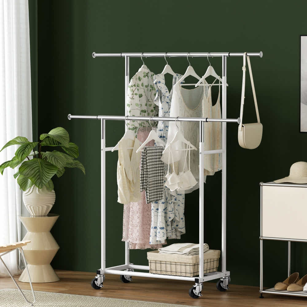 DS NA Artiss Clothes Rack Double Rod Airer Rail Coat Stand Adjustable Hanger Sw