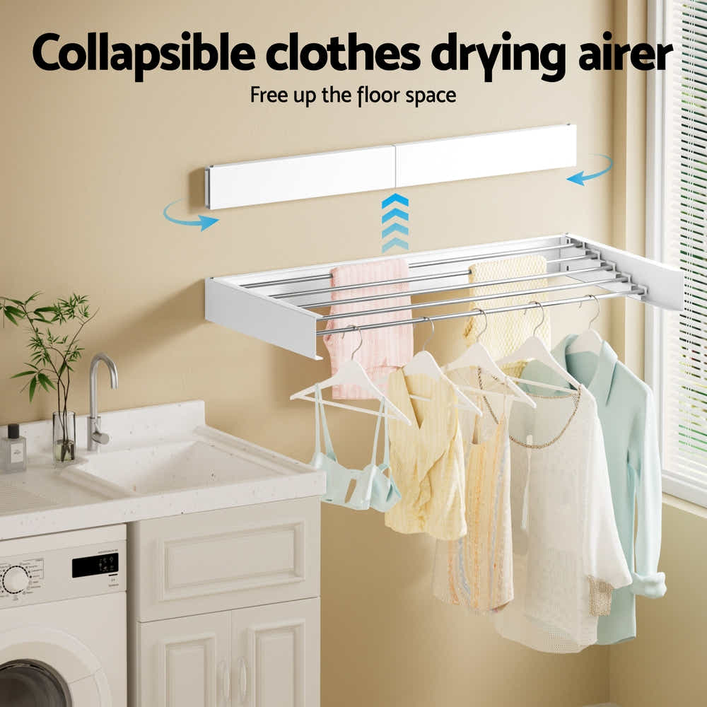 DS NA Artiss Clothes Rack Wall Mounted Airer Foldable White