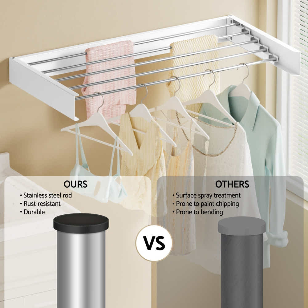 DS NA Artiss Clothes Rack Wall Mounted Airer Foldable White
