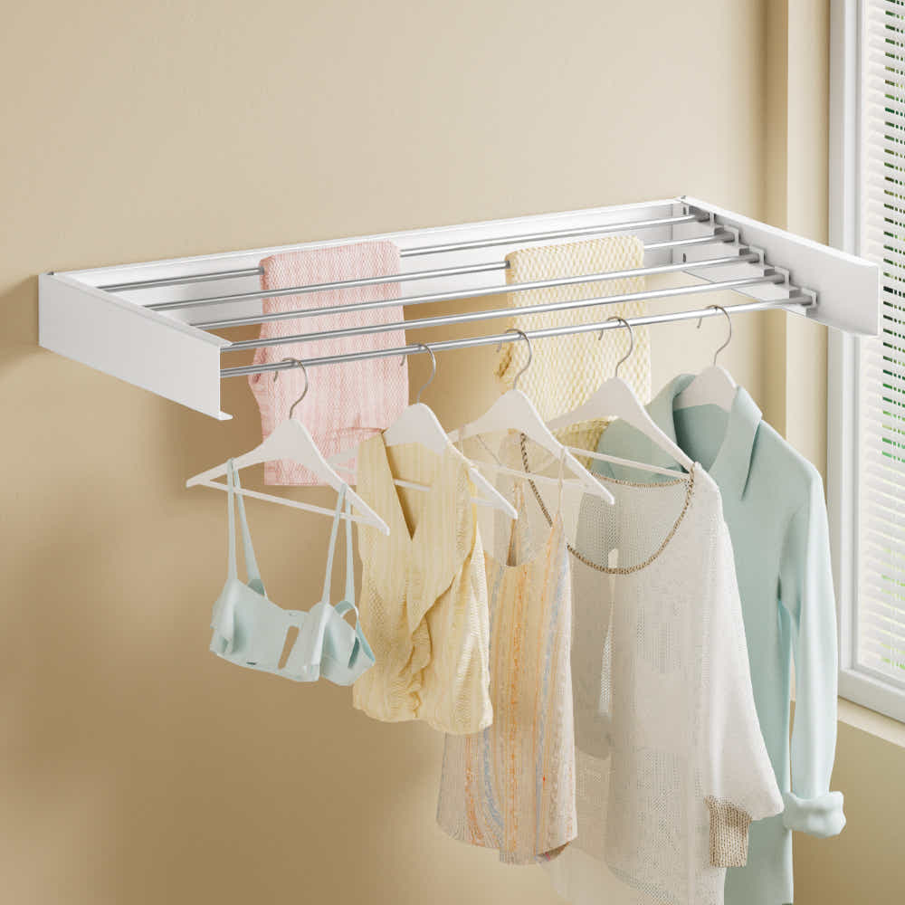 DS NA Artiss Clothes Rack Wall Mounted Airer Foldable White