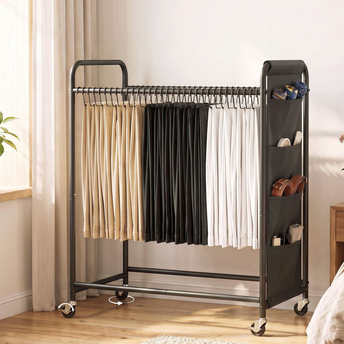 Artiss Pants Trolley Mobile Clothes Rack Stand with 30 Hangers Wheels