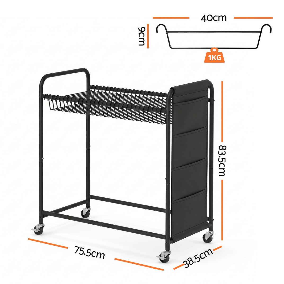 Artiss Pants Trolley Mobile Clothes Rack Stand with 30 Hangers Wheels