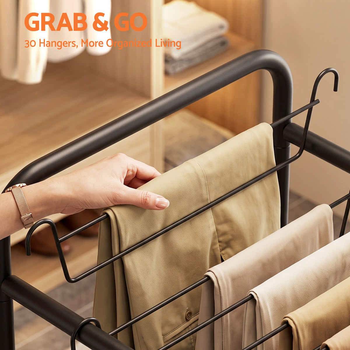 Artiss Pants Trolley Mobile Clothes Rack Stand with 30 Hangers Wheels