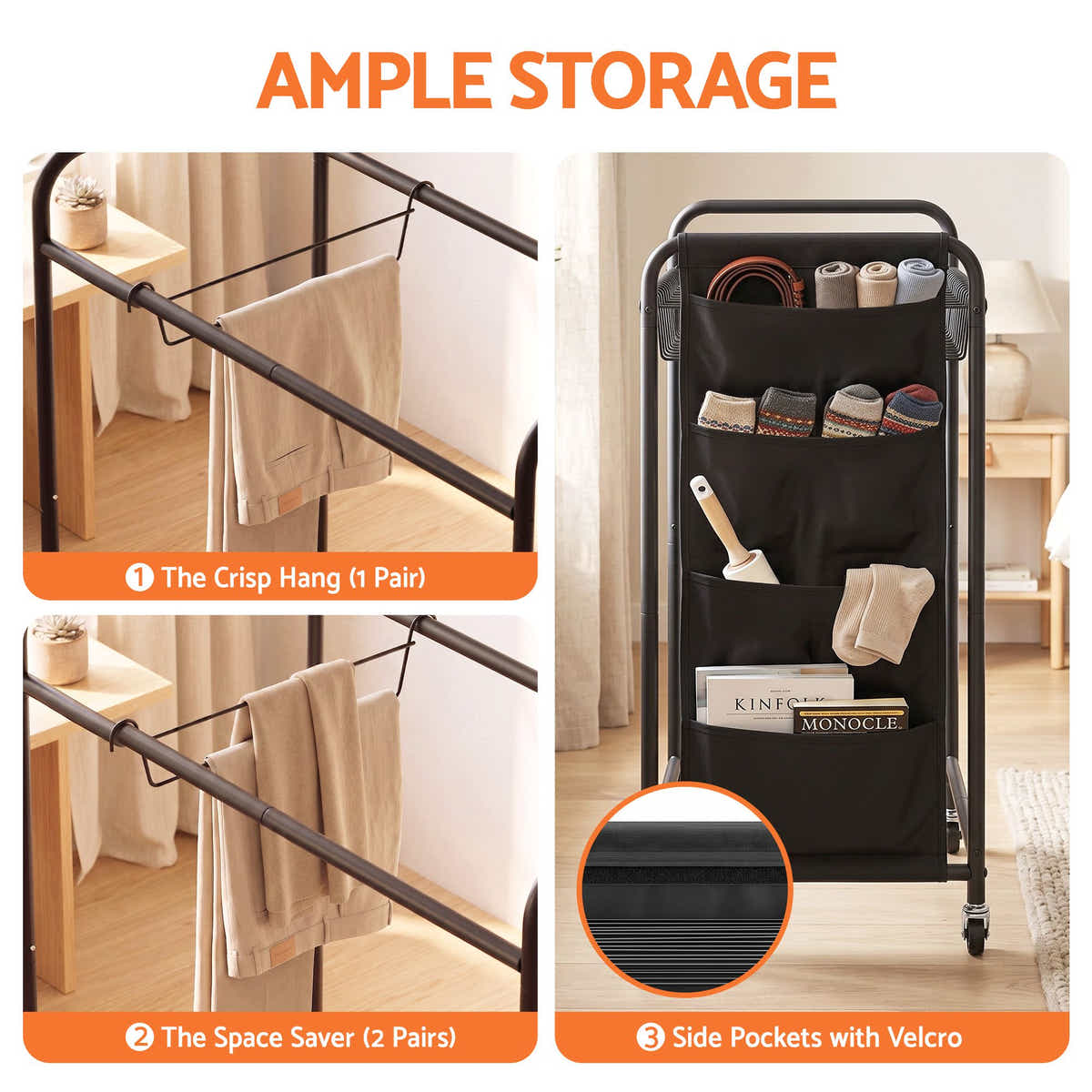Artiss Pants Trolley Mobile Clothes Rack Stand with 30 Hangers Wheels