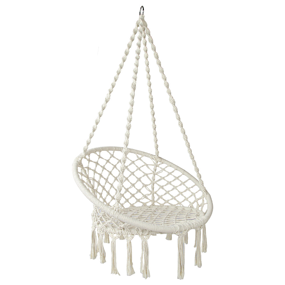 DS NA Gardeon Hammock Chair Outdoor Hanging Macrame Cotton Indoor Cream