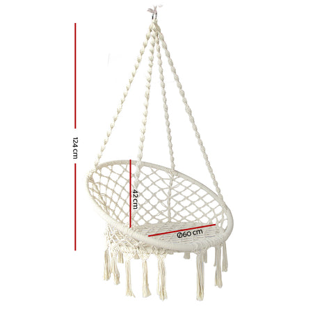 DS NA Gardeon Hammock Chair Outdoor Hanging Macrame Cotton Indoor Cream