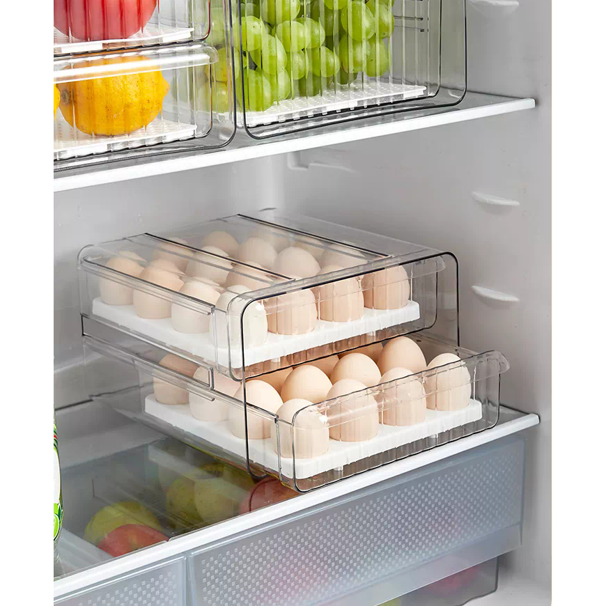 DS BS 32 Grid Large Capacity Drawer Type Egg Storage Container-Clear