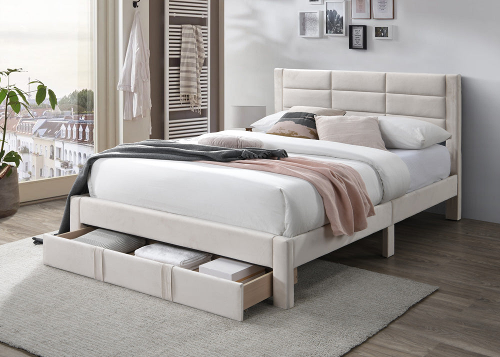 Hernan Queen Bed Frame With Drawer - Beige