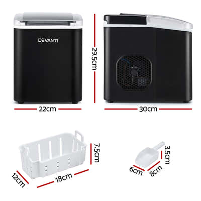 DS NA Devanti Ice Maker Machine Portable 12kg Countertop w/Self Cleaning 1.2L Bl