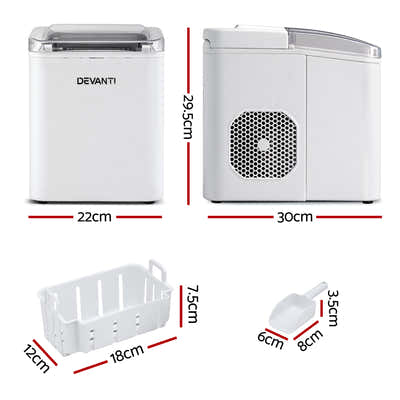 DS NA Devanti Ice Maker Machine Portable 12kg Countertop w/Self Cleaning 1.2L Wh