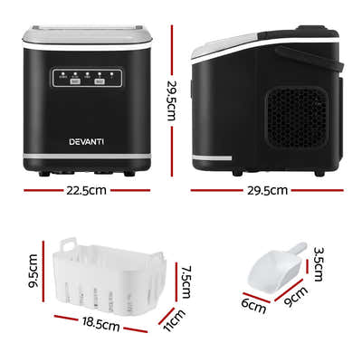 DS NA Devanti Ice Maker Machine Portable 12kg Countertop w/Self Cleaning 1.3L Bl