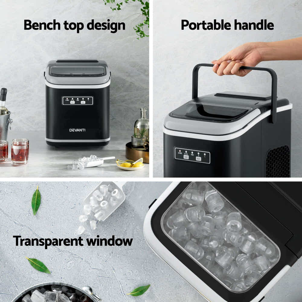 DS NA Devanti Ice Maker Machine Portable 12kg Countertop w/Self Cleaning 1.3L Bl