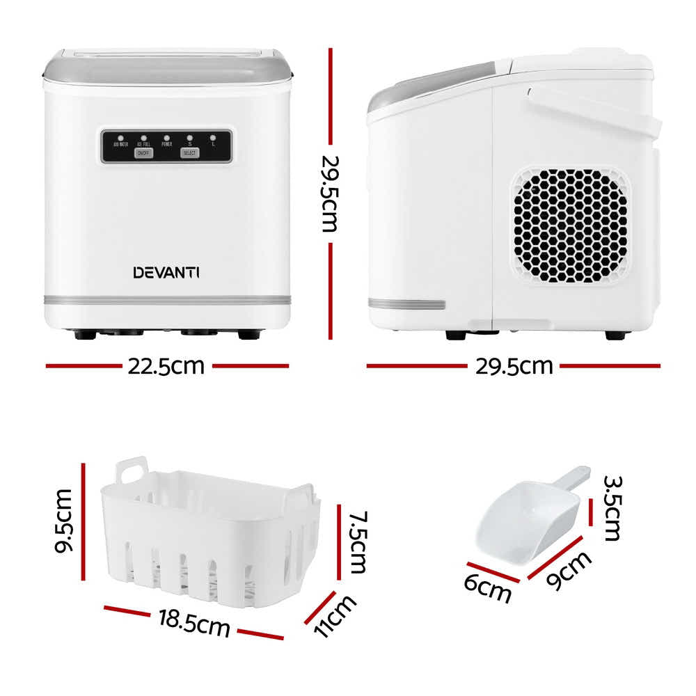 DS NA Devanti Ice Maker Machine Portable 12kg Countertop w/Self Cleaning 1.3L Wh