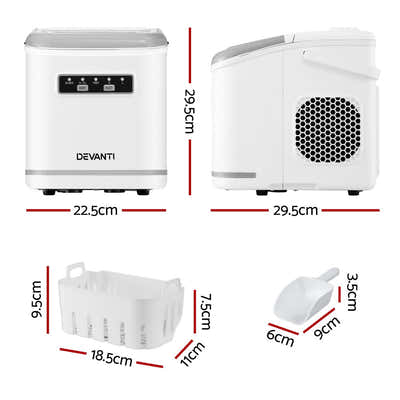DS NA Devanti Ice Maker Machine Portable 12kg Countertop w/Self Cleaning 1.3L Wh