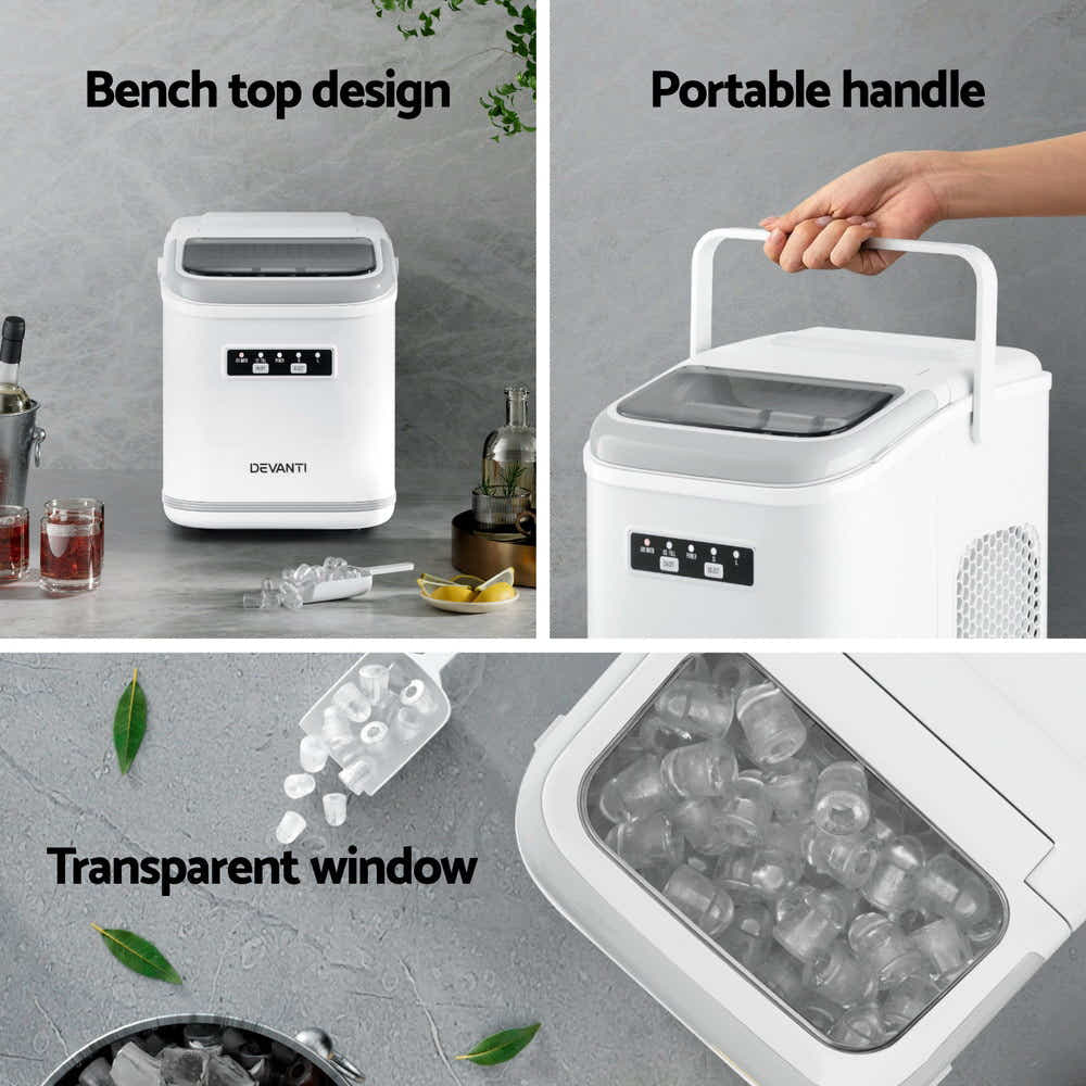 DS NA Devanti Ice Maker Machine Portable 12kg Countertop w/Self Cleaning 1.3L Wh