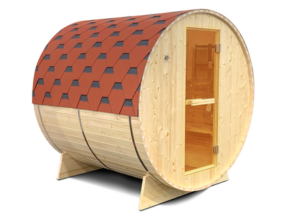 2-4 Person Outdoor Barrel Sauna With Red Bitumen Roof