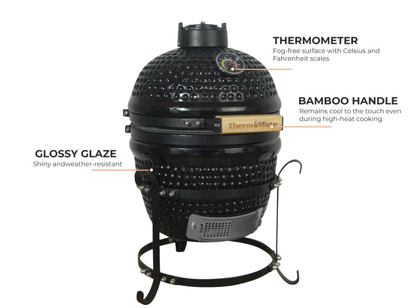 Kamado BBQ Grill Black - 13 Inch