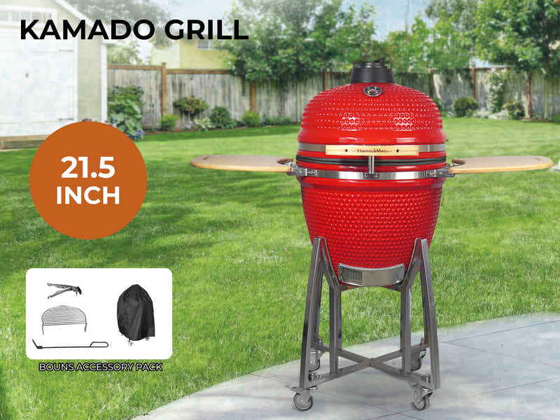 Kamado BBQ Grill Red - 21 Inch