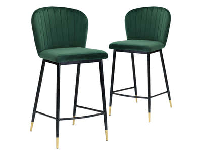 Velvet Bar Stool Green - Set of 2