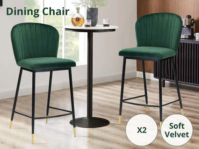 Velvet Bar Stool Green - Set of 2