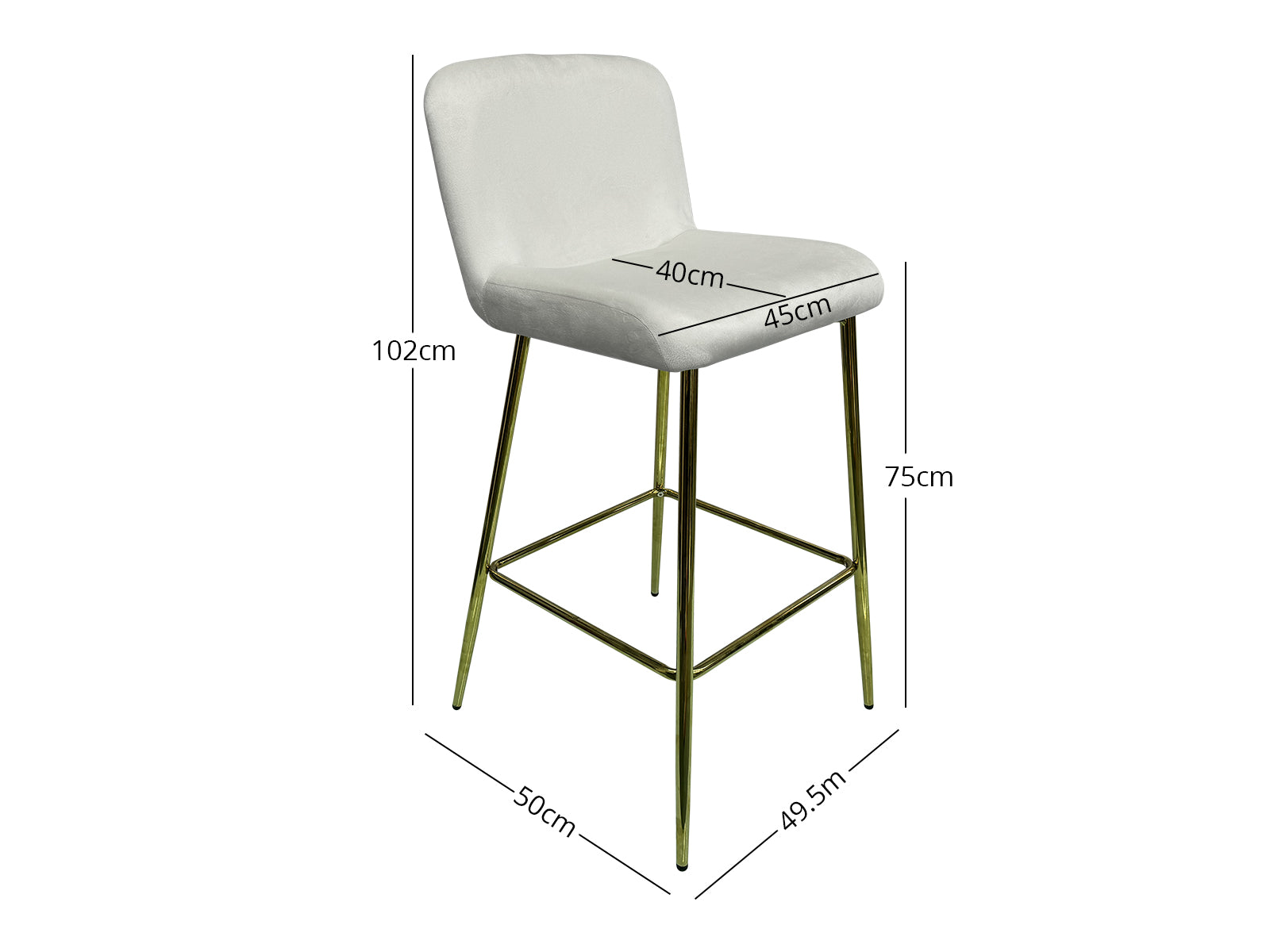 Bar Stool Velvet Covered White X 2