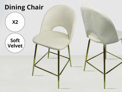 Velvet Bar Stool White - Set of 2