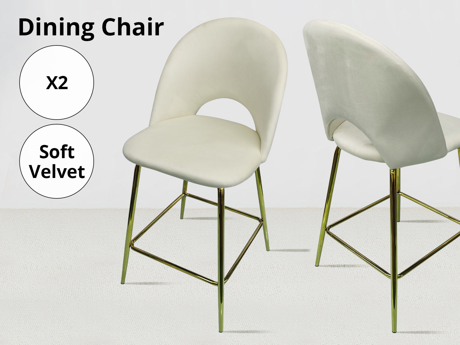 Bar Stool Velvet Covered White X 2