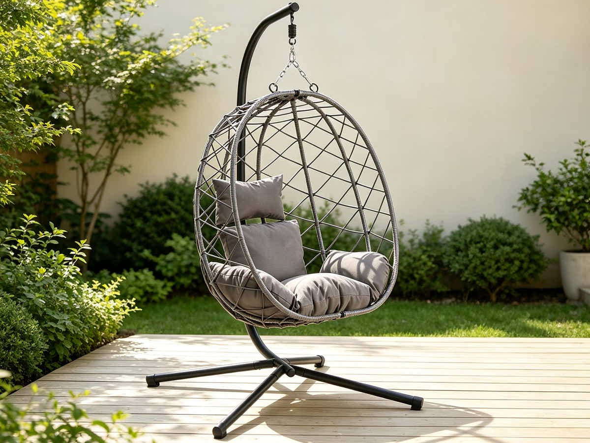 DS Single Foldable Outdoor Egg-Shaped Chair - Grey