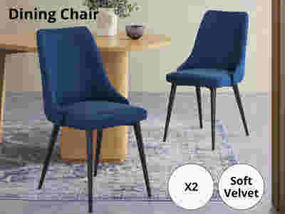 Navy Velvet Dining Chair with Iron Legs - Set of 2