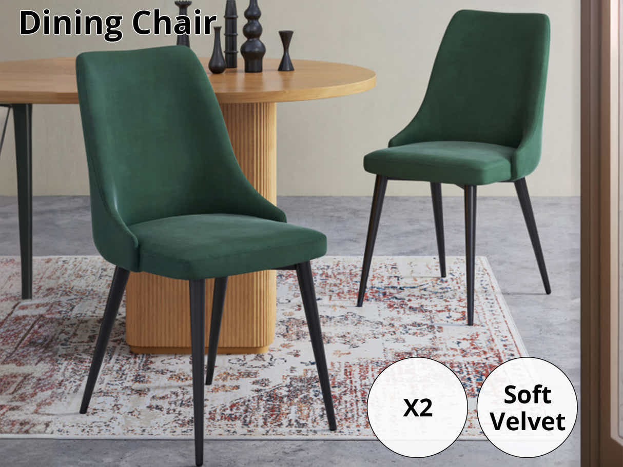 DS Emerald Green Velvet Dining Chair with Iron Legs - Set of 2