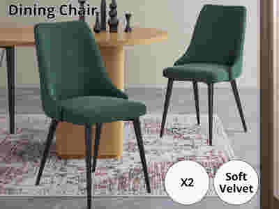 Emerald Green Velvet Dining Chair with Iron Legs - Set of 2