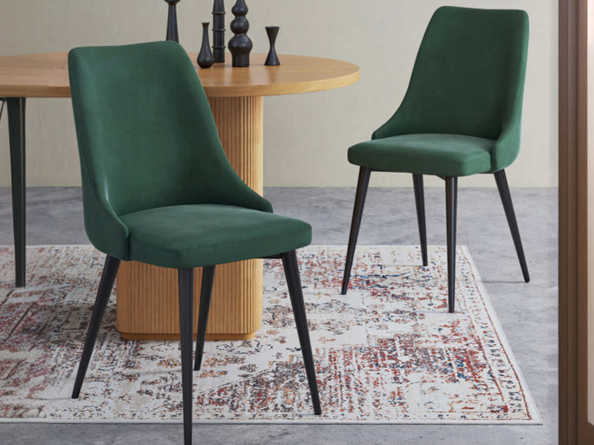 DS Emerald Green Velvet Dining Chair with Iron Legs - Set of 2