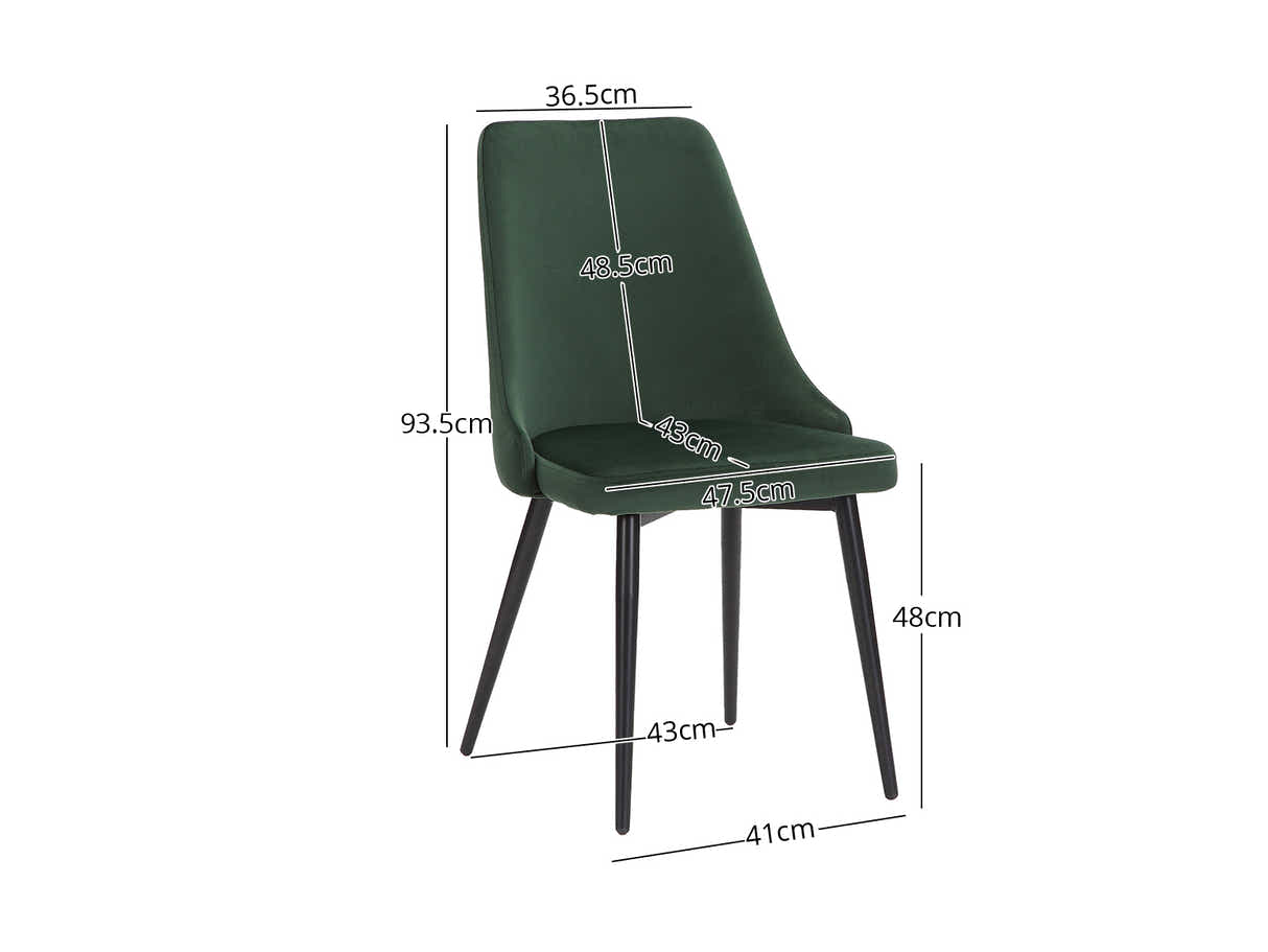 DS Emerald Green Velvet Dining Chair with Iron Legs - Set of 2
