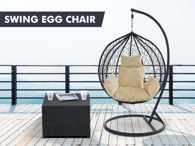 Outdoor Swing Egg Chair - Black & Beige